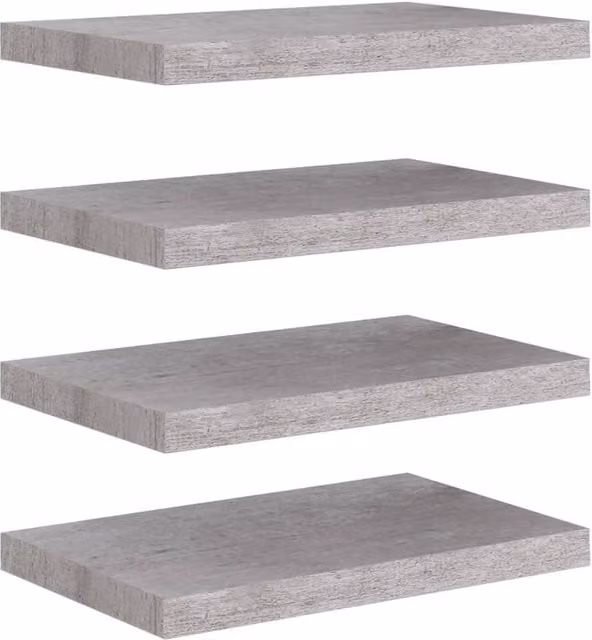 Berkfield Home Set of 4 Floating Wall Shelves in Concrete Grey MDF and Metal, W: 50 cm, D: 23 cm, H: 3.8 cm
