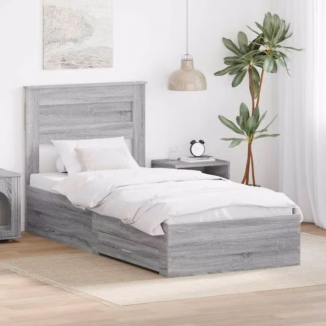 Berkfield Home Modern Bed Frame in Grey Sonoma and Silver, Engineered Wood, W: 75 cm x L: 190 cm – 1
