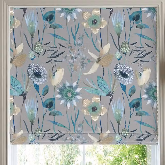 Voyage Maison Oceania Made to Measure Blackout Floral Roman Blind in Blue and Grey