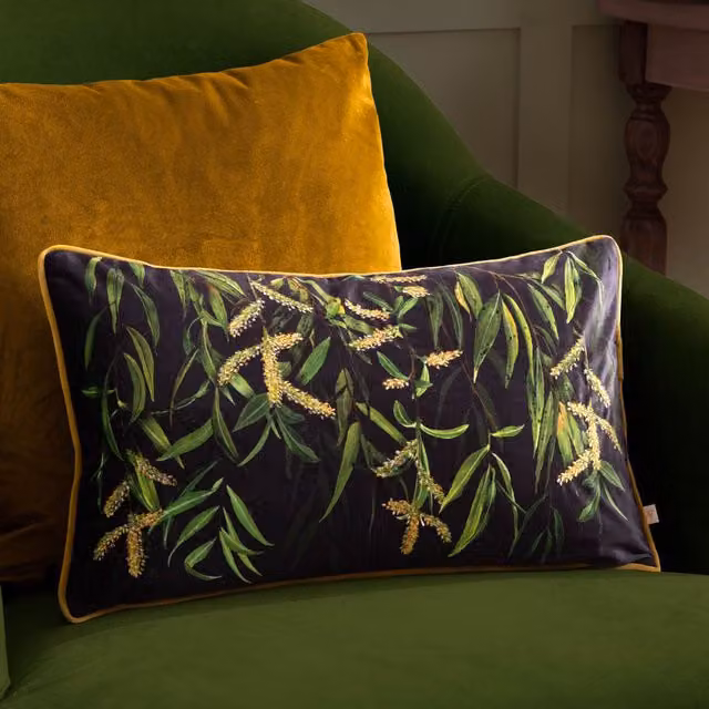 Wylder Nature Braywick Willow Velvet Piped Cushion in Green and Multicolour, W: 50 cm, H: 30 cm, D: 30 cm – 1