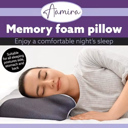 Aamira Orthopedic Memory Foam Cervical Neck Support Pillow with Removable Viscose Cover, White, W/D/H: 64 x 42 x 12.5 cm – 2
