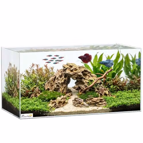PawHut 51L Fish Tank with Protective Base Mat, Transparent and Black, W: 60 cm, D: 30 cm, H: 30 cm