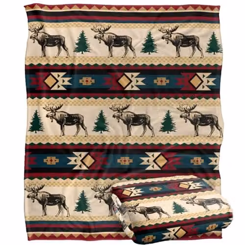 JQ Licensing Southwest Moose Silky Touch Super Soft Fleece Throw Blanket, Multicolour, W/D: 152 x 127 cm