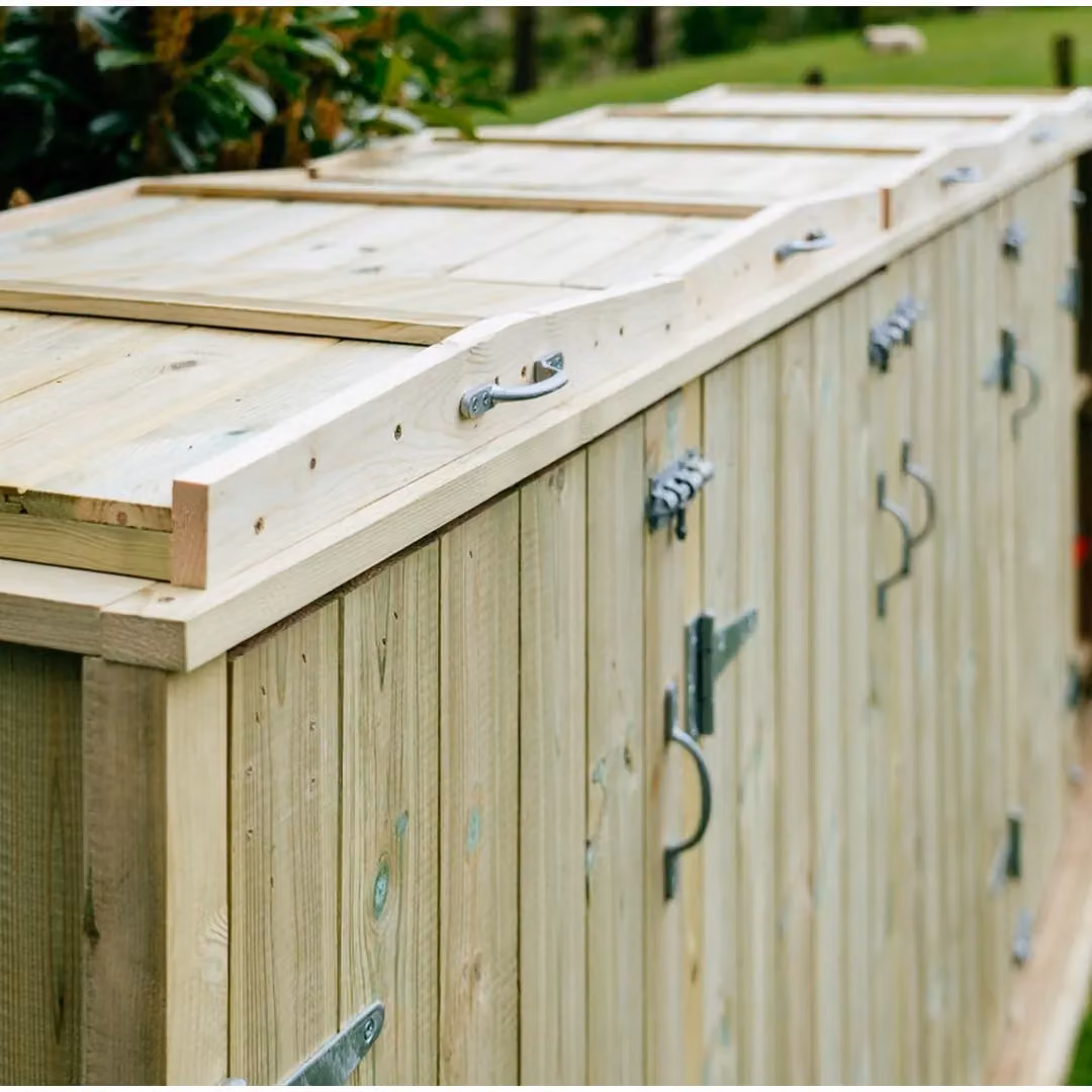 Buttercup Farm Shireburn Bin Store in Brown, Fits 1x 180L/240L Wheelie Bin and 8x Recycle Boxes, W: 308.5 cm, D: 80.4 cm, H: 120 cm – 3