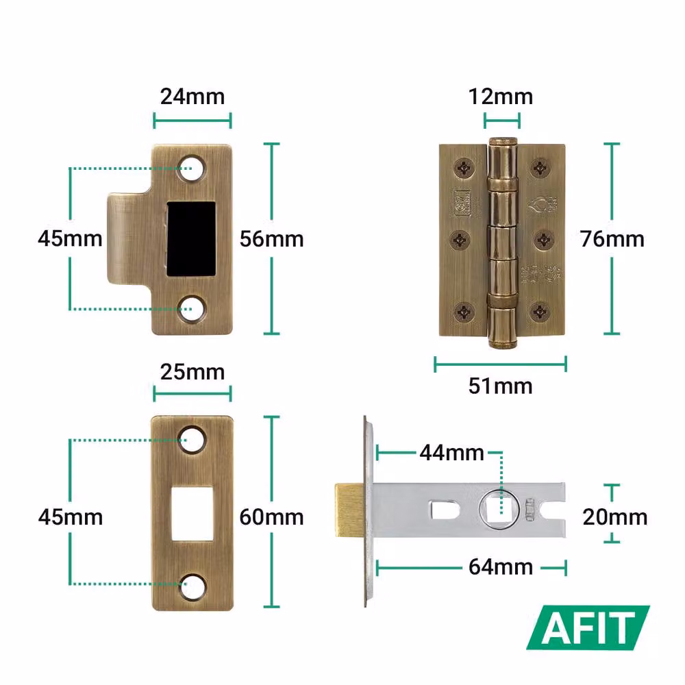 AFIT Antique Brass Door Handle Latch Set with Hinges in Bronze – 4