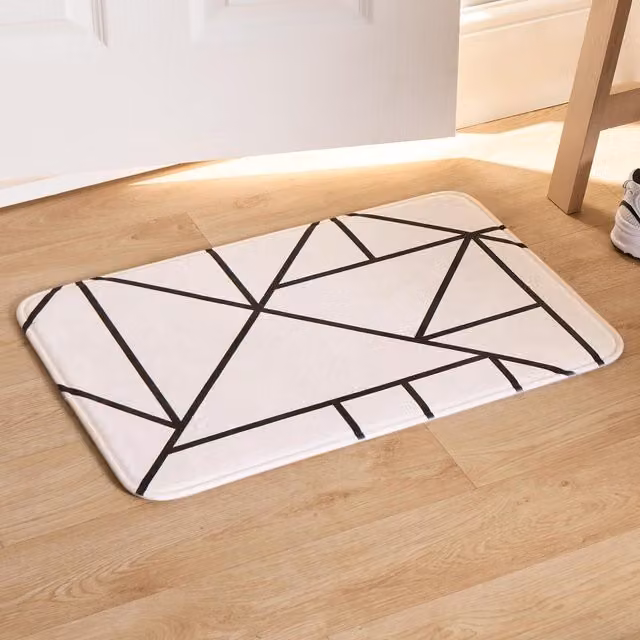 OHS Modern Graphic Rectangular Non-Slip Doormat in Yellow and White