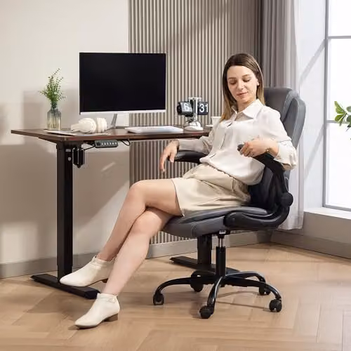 HOMCOM Modern Anthracite Grey Synthetic Leather Swivel Task Chair with Headrest and Armrests – 6