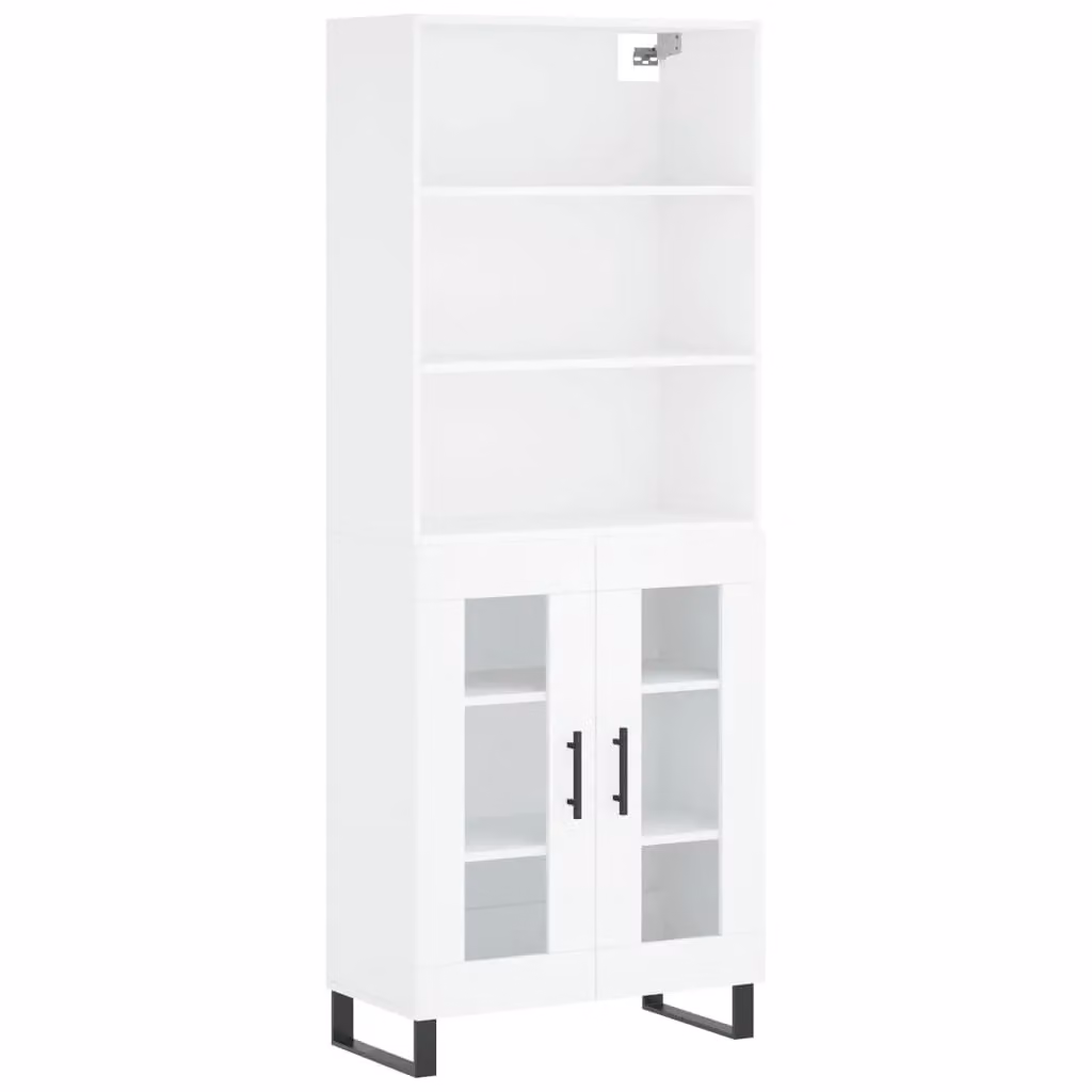 Berkfield Home Modern White Highboard with Glass Doors, W/D/H: 69.5 x 34 x 180 cm – 2