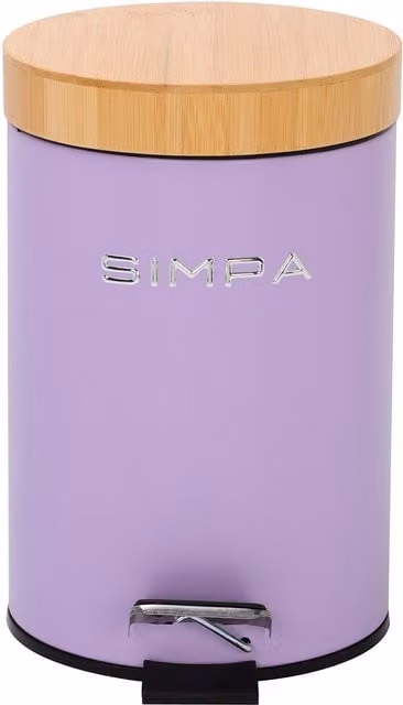 Simpa 3L Soft-Closing Pedal Dustbin with Bamboo Lid in Purple – 1