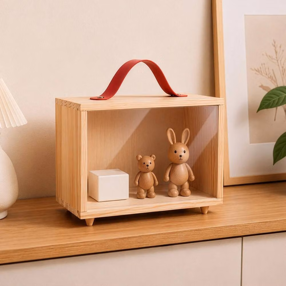 VOGREX Wooden Jewelry Display Box with Transparent Acrylic Dustproof Lid in Beige – 2