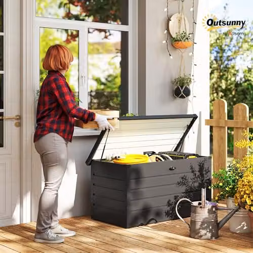 Outsunny 311L Grey Garden Storage Box with Soft-Close Lid and Lockable Feature, W/D/H: 120 x 62 x 62 cm – 2