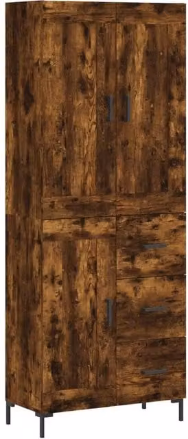 Berkfield Home Smoked Oak Highboard in Brown, W/D/H: 69.5 x 34 x 180 cm