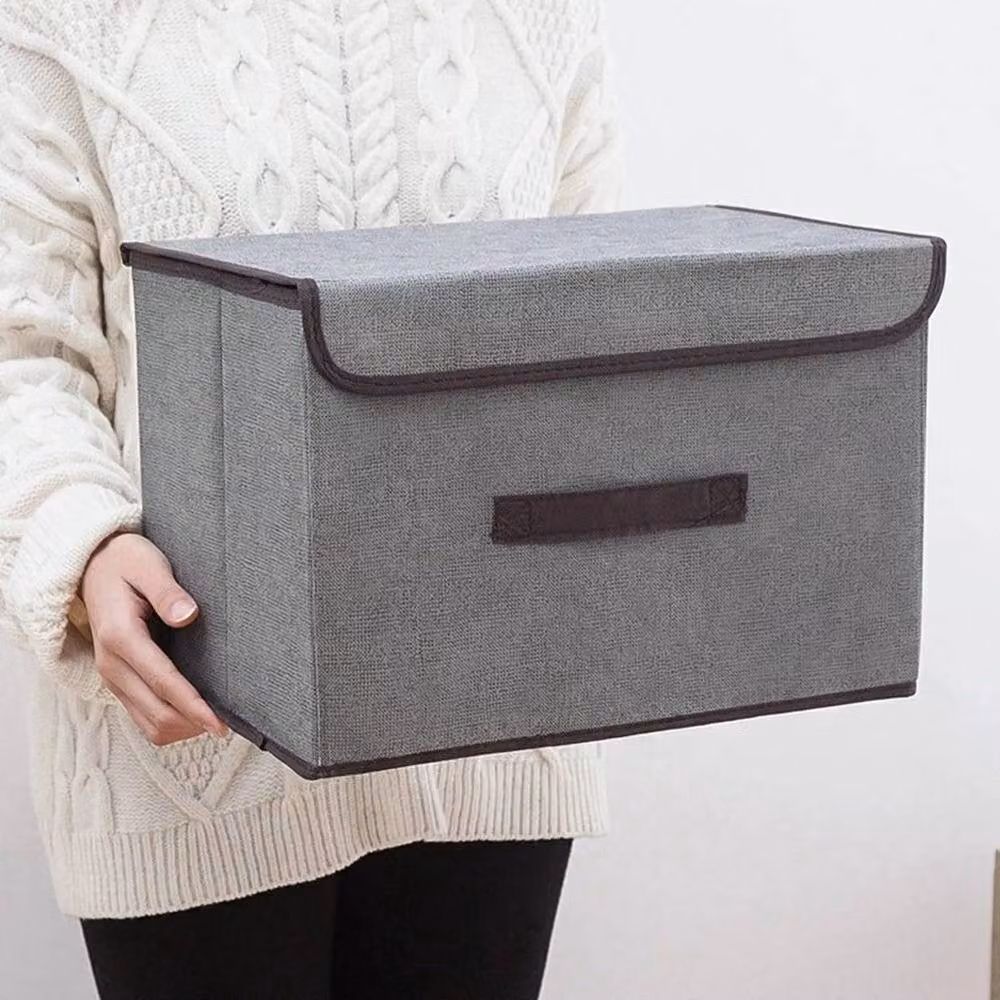 FORGEVIO Set of 3 Large Foldable Fabric Storage Boxes with Lids, Grey – 3