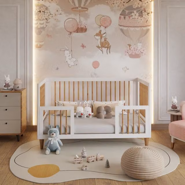Bedzonline Pure Harmony White Baby Cot with Scandinavian Design and Adjustable Height, W/D/H: 140 x 70 cm