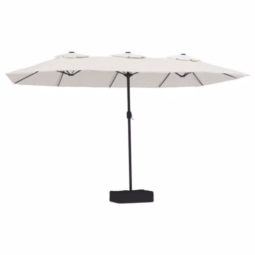 vidaXL Double-Head Cantilever Garden Parasol with LEDs in Sand White, W: 449 cm, H: 265 cm, D: 245 cm – 1