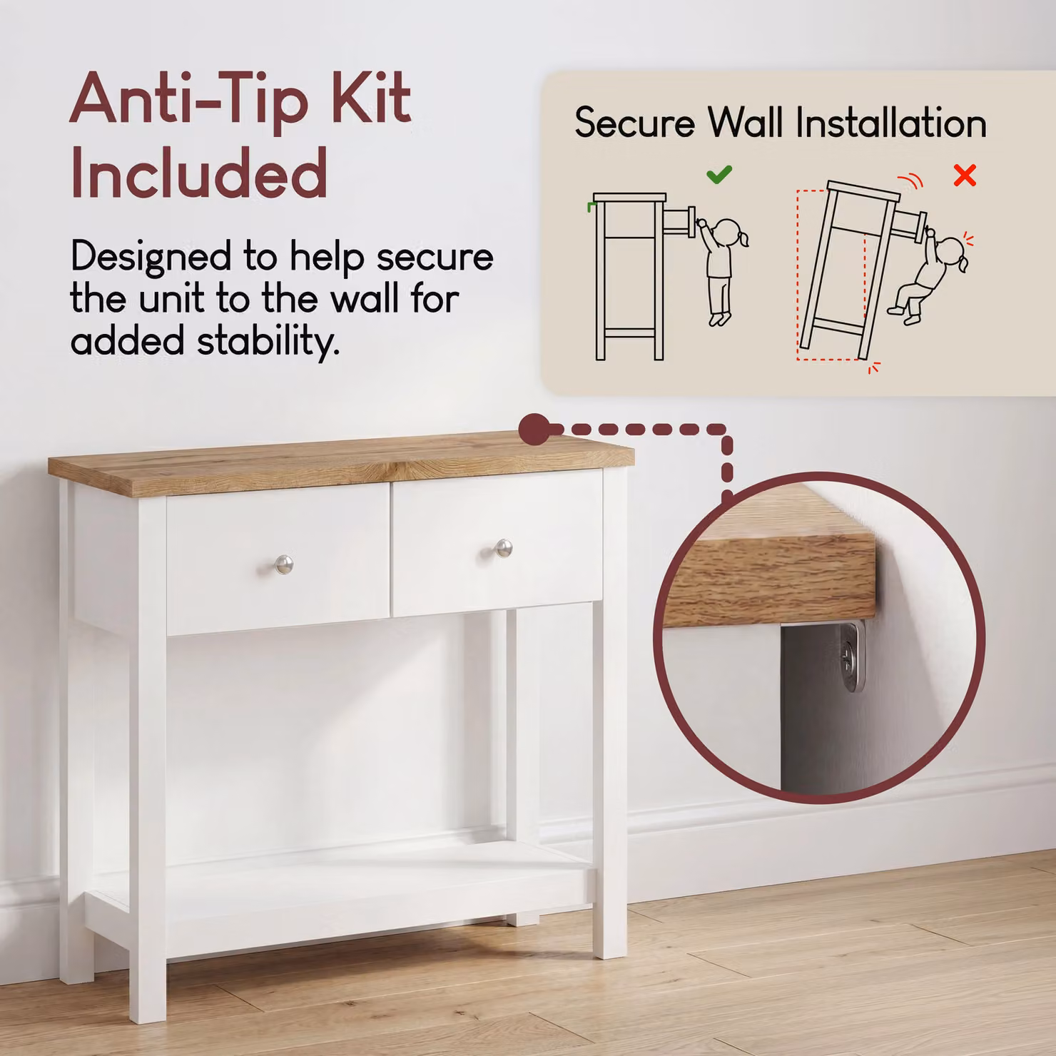Vida Designs Arlington 2 Drawer Console Table Storage Organiser in White – 4