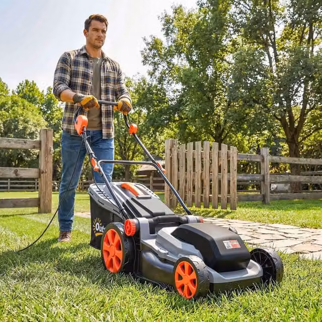 OUTSUNNY 1800W Electric Lawnmower with 40cm Cutting Width and Mulching Feature in Light Grey