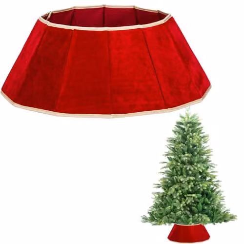 Shatchi Velvet Christmas Tree Skirt in Red and Gold, Diameter: 68 cm