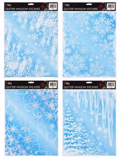 KDMD Blue Glitter Snowflake Window Stickers, 6 Pack