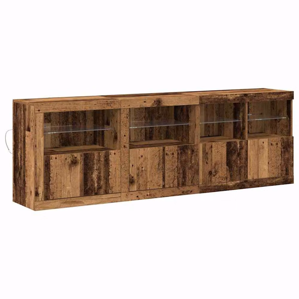 Berkfield Home Rustic Brown Engineered Wood Sideboard with Integrated LED Lights W: 202 cm, D: 37 cm, H: 67 cm – 3