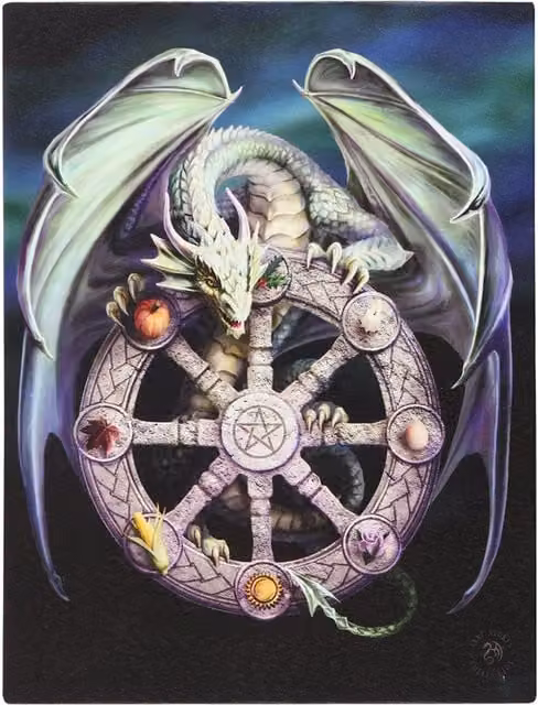 Anne Stokes Wheel of the Year Canvas Plaque, Multicolour Fantasy Dragon Illustration, W: 19 cm, H: 25 cm