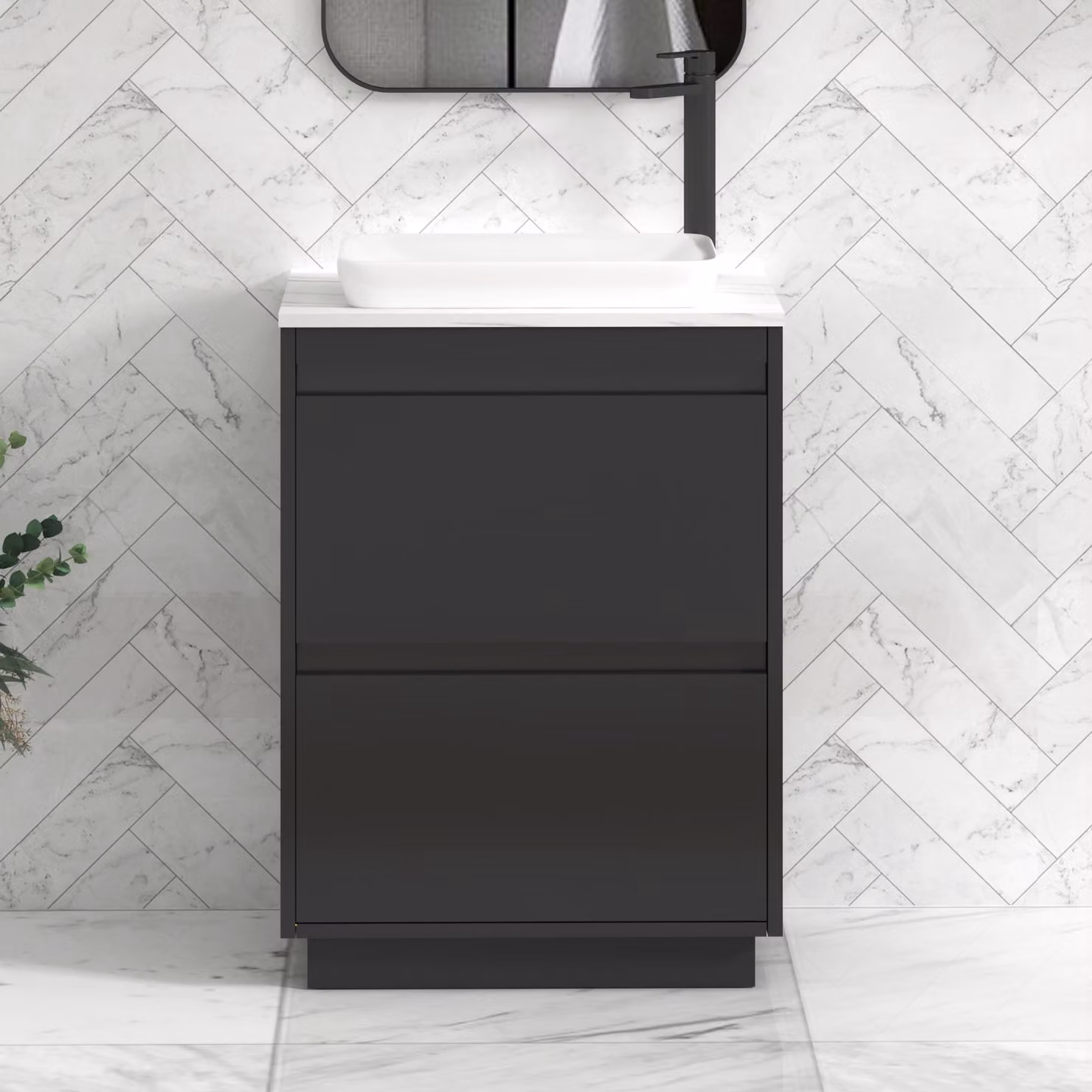Royal Bathrooms Orion 800mm Matt Obsidian Black Floor Standing 2 Drawer Vanity Unit with Qubix Basin and Black Accent Trim