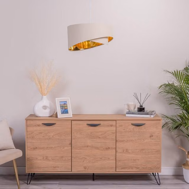 ValueLights Trekan Modern Cylinder Ceiling Pendant Shade in Beige and Gold/Brass