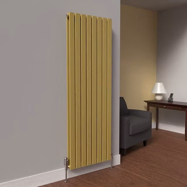 Lux Heat Flat Coloured Vertical Double Radiator in Metallic Gold, H: 160 cm, W: 56 cm