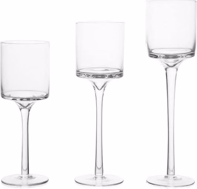 Garden Sanctuary Set of 3 Clear Glass Tealight and Taper Candle Holders
