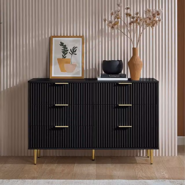 Birlea Modern Black and Gold Striped Matt Bedroom Chest