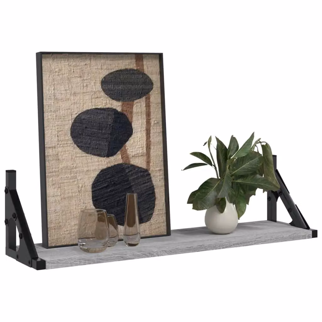 Berkfield Home Wall Mounted Shelves, 2 Piece Set, Grey, W: 60 cm, D: 15 cm, H: 15.5 cm – 3