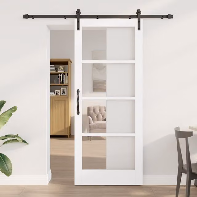 Berkfield Home Orkdal Minimalist Sliding Door with Hardware Set in White Solid Wood and Glass