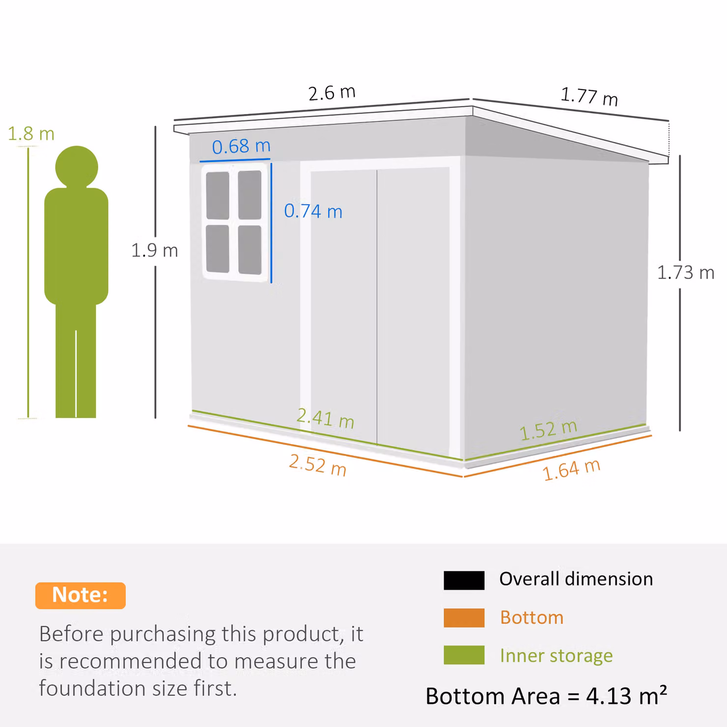Outsunny Galvanised Steel Garden Storage Shed with Foundation Kit, Window and Lockable Double Doors, Green, W/D/H: 259 x 177 x 190 cm – 3