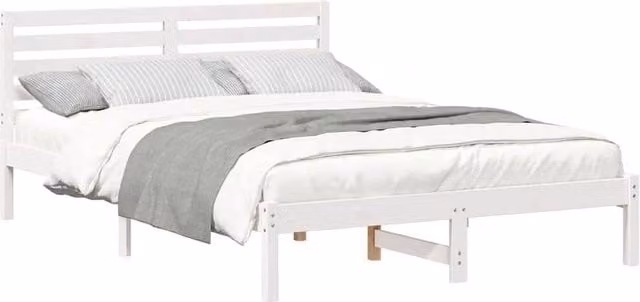 Berkfield Home Elegant White Solid Pine Wood Bed with Headboard W: 140 cm, L: 220 cm – 1