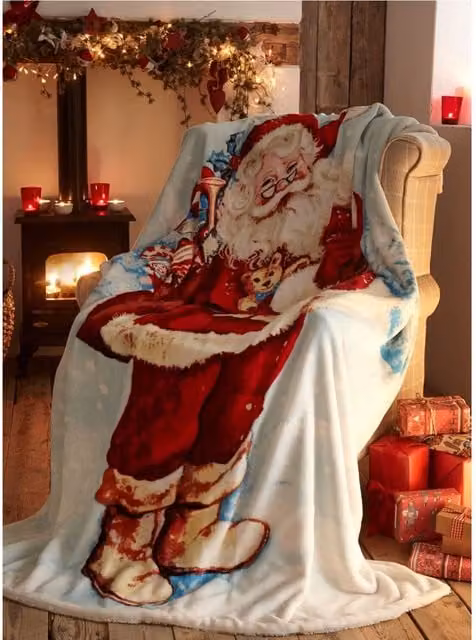 Portfolio Home Classic Father Christmas Polyester Throw in Red and Multicolour