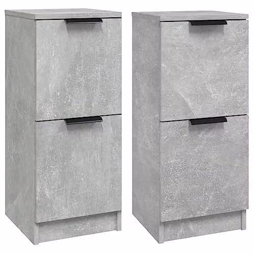 vidaXL Set of 2 Minimalist Sideboards in Concrete Grey, Engineered Wood, W/D/H: 30 x 30 x 70 cm