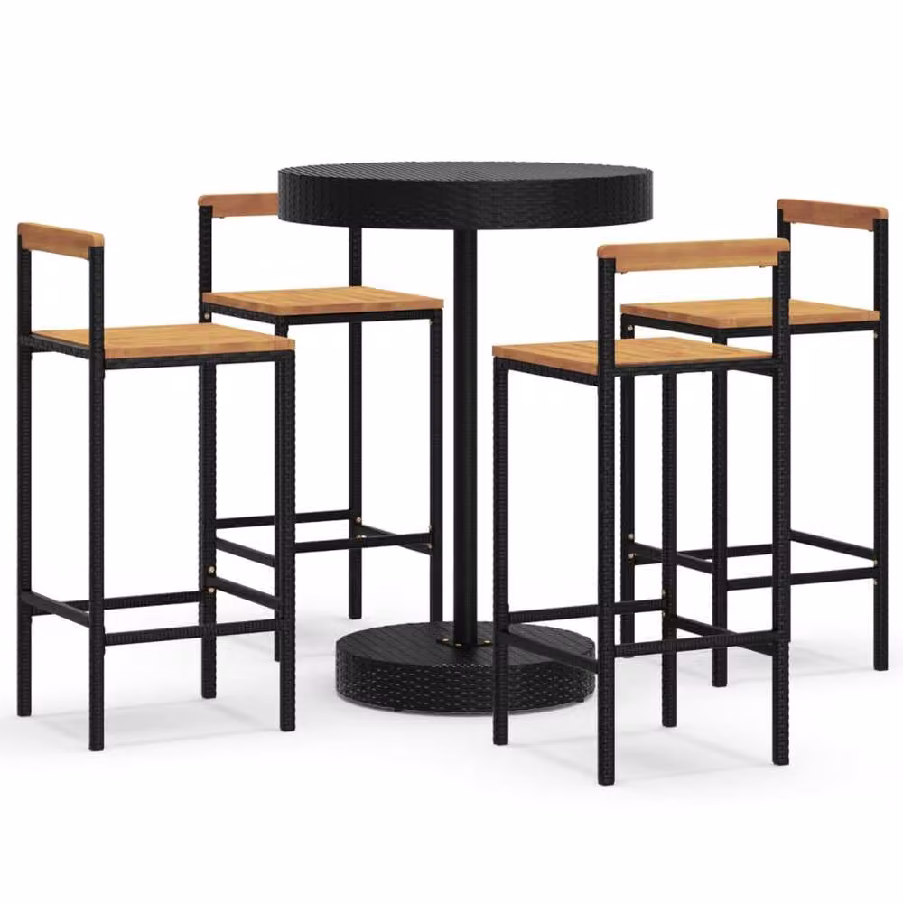 Berkfield Home Beautiful 5 Piece Garden Bar Set in Black Poly Rattan and Solid Acacia Wood – 3