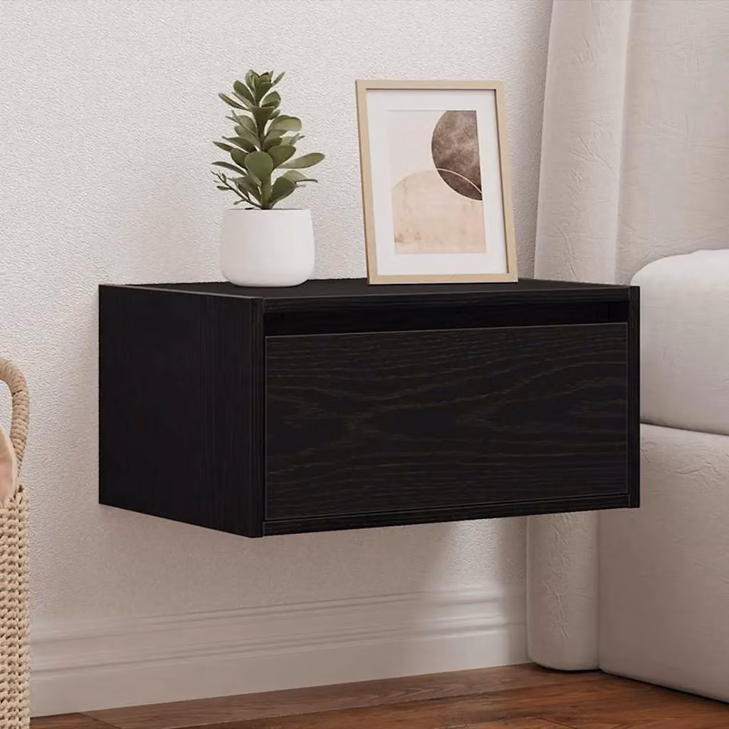 Berkfield Home Wall-mounted Bedside Cabinet with Integrated LED Lights in Black Oak – 2