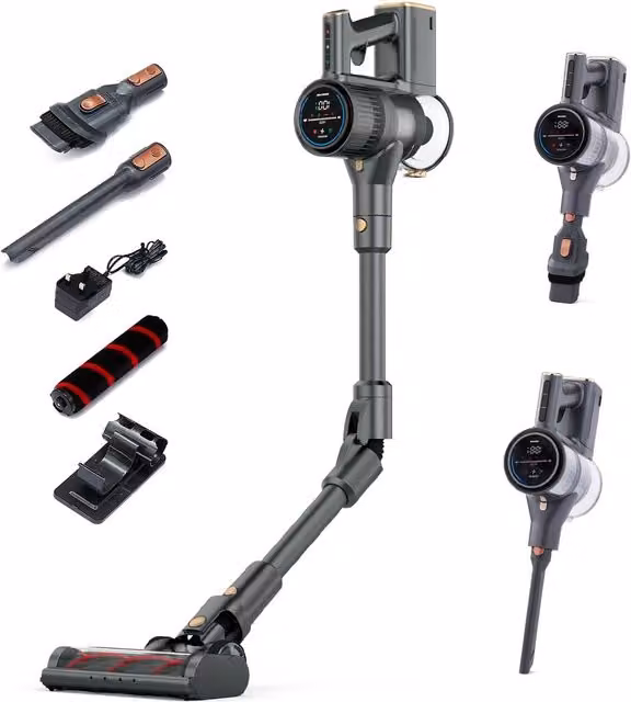 Geepas Cordless Bagless Vacuum Cleaner in Black with Bendable Wand, LED Display and 55 Minute Runtime