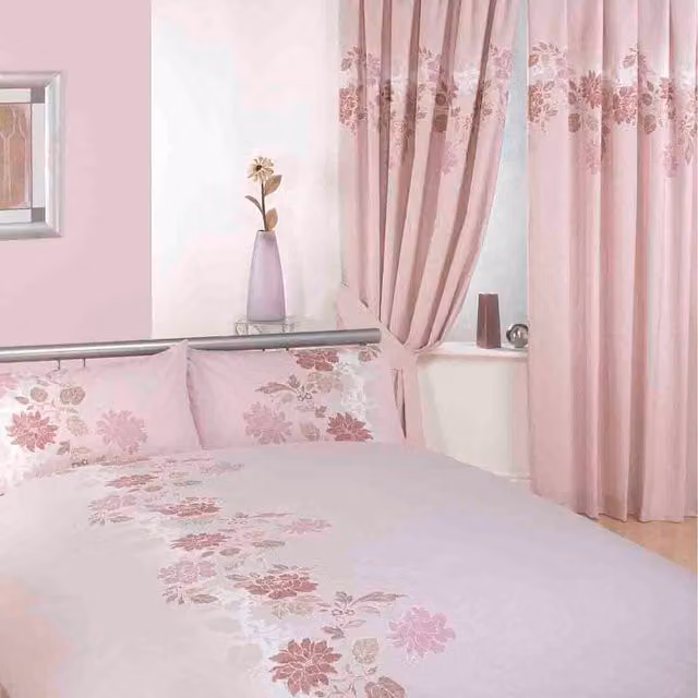 Rapport Home Chantilly Polycotton Floral Curtain Pair in Brown and Pink, W: 66 cm, H: 72 cm