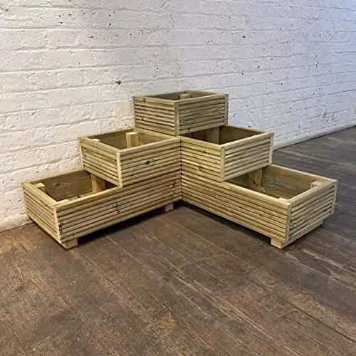 Planter Potters 3-Tier Corner Wooden Raised Garden Planter in Brown – 3