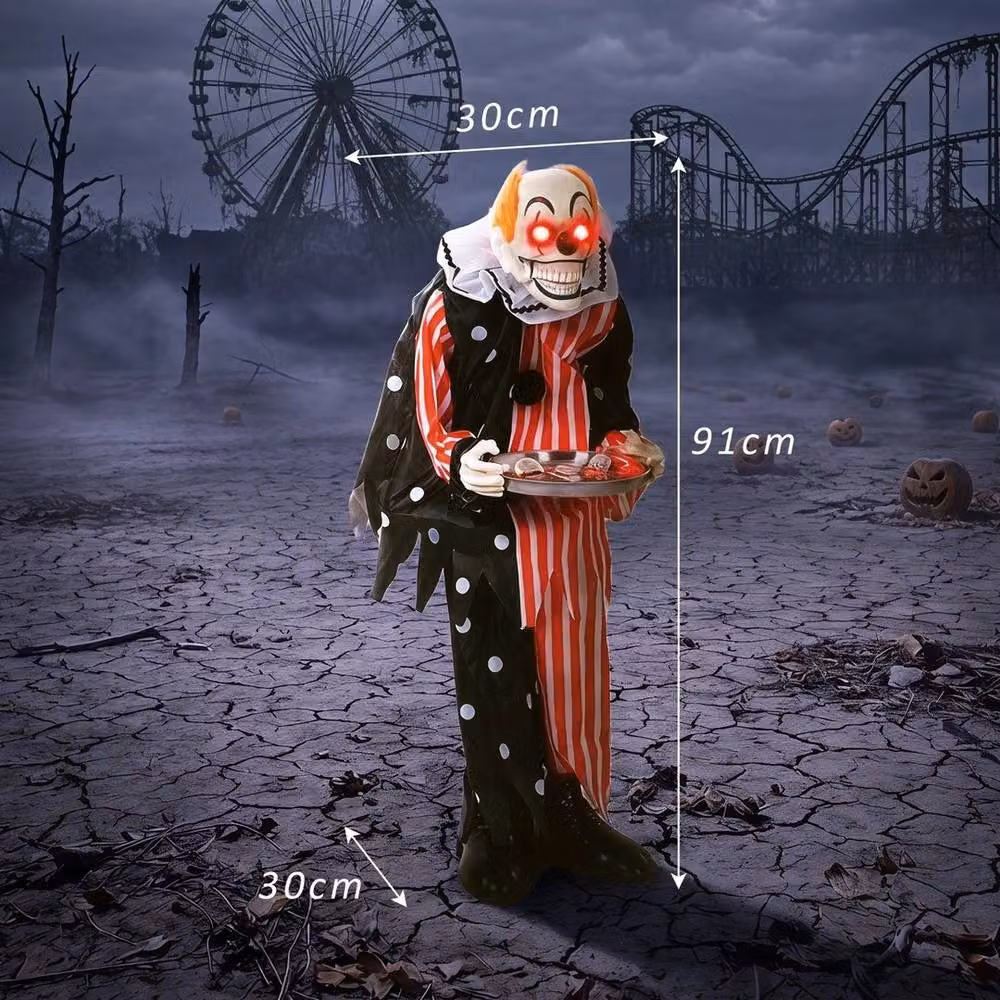 NESTLUNE Animated Clown Halloween Decoration for Indoor and Outdoor Use, Multicolour Striped Design, Height: 60 cm – 2