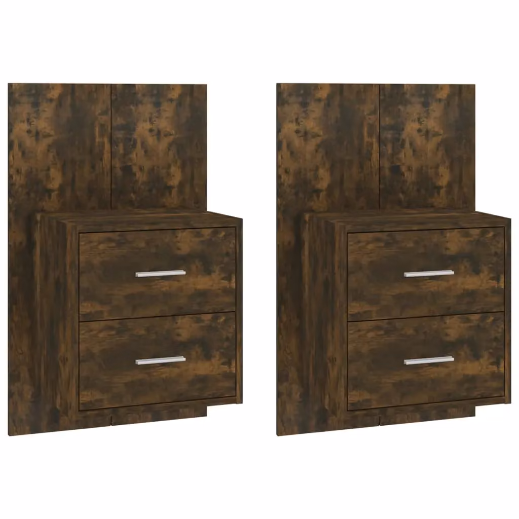 Berkfield Home Set of 2 Wall-mounted Bedside Cabinets in Smoked Oak Brown – 2