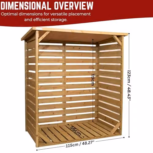 Samuel Alexander Rustic Brown Wooden Outdoor Garden Log Store Shed, W: 123 cm, D: 56 cm, H: 115 cm – 2