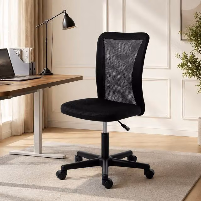STILVORA Black Fabric Task Chair with 360 Degree Swivel and Castors for Home Office