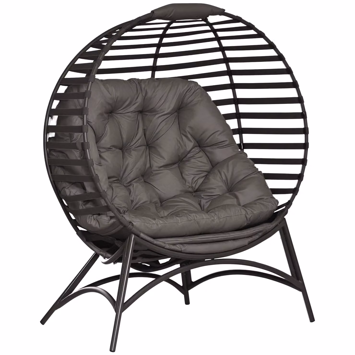 Outsunny Egg Chair with Soft Cushion and Side Pocket in Brown with Metal Frame – 2