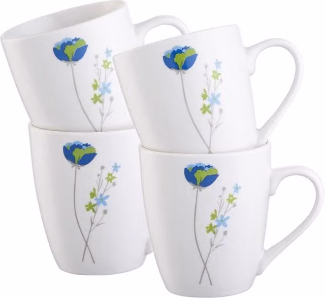 Belleek Living Indigo Bloom Floral Mug Set of 4 in Blue, Green and White