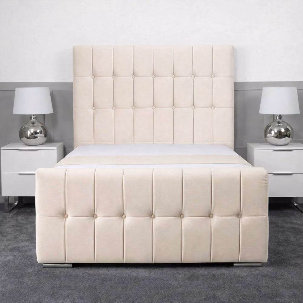 Living Comfort Bedz Belmont Upholstered Velvet Gas Lift Storage Bed in Beige, W/D/H: 180 x 200 cm