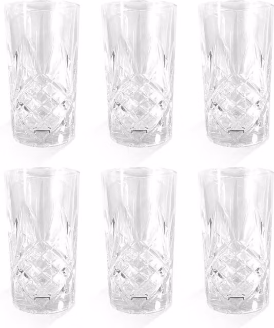 Maison & White Set of 6 Geometric Crystal Tumbler Glasses, 350ml, Clear