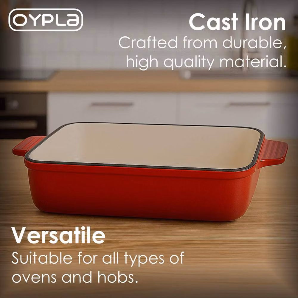Oypla Red Enamel Cast Iron Rectangular Roasting Pan – 2